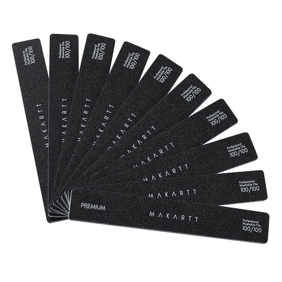 Makartt 10pcs 100/100 Grit Emery Board Nail Files Double Sided Washable Black Jumbo Nail File