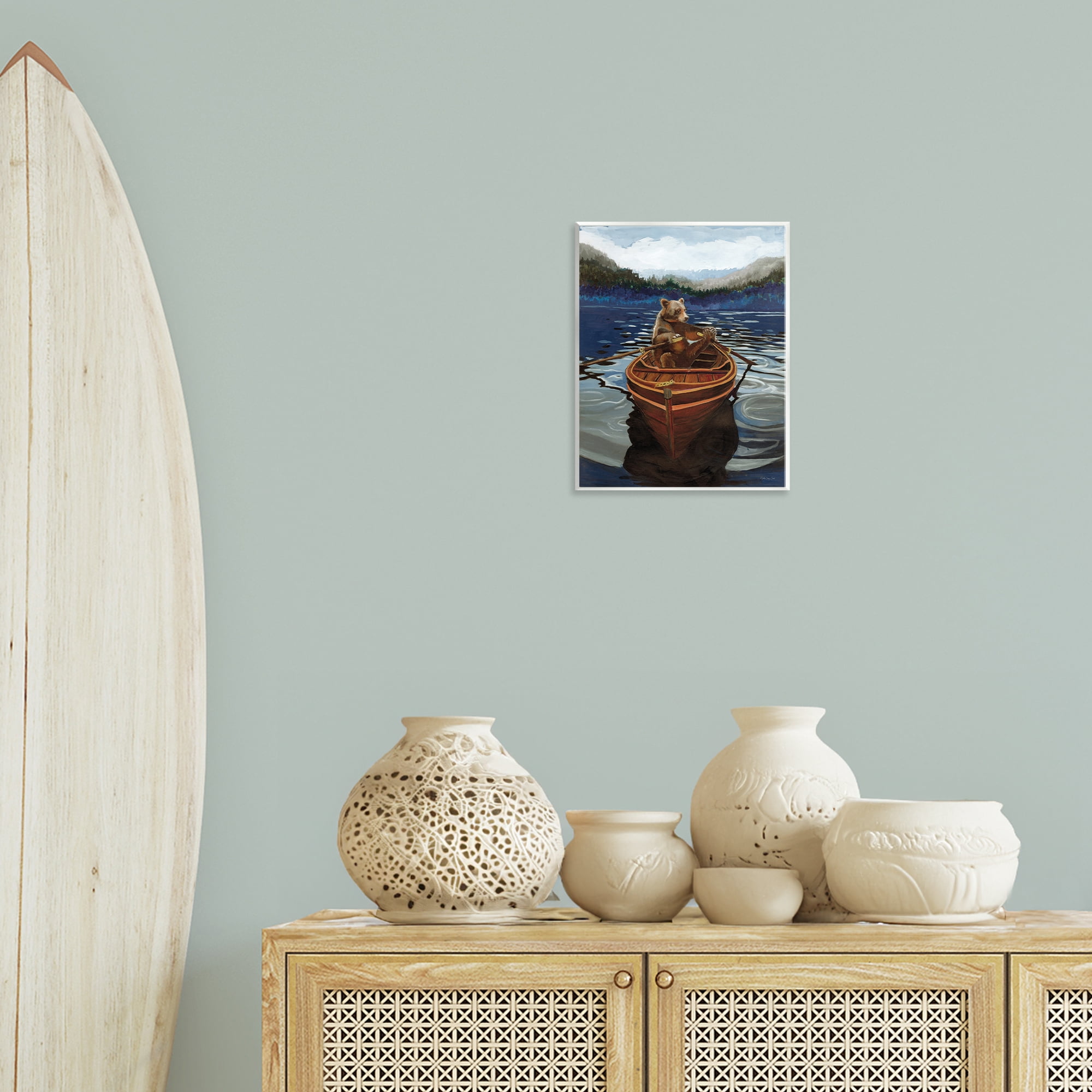 Stupell Industries Brown Bear on Row Boat Animals Painting Unframed Art Print Wall Art, 11 x 14
