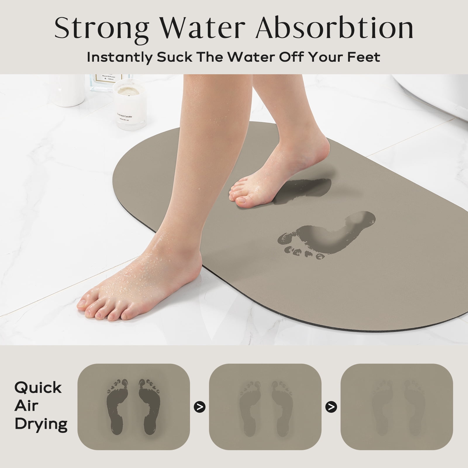 Phantoscope 2-Piece Diatomite Stone Bath Mat Set, Quick-Dry Non-Slip Bathroom Rugs, Light Brown, 17 x 24 in and 17 x 47 in