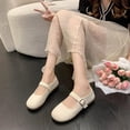 thumbnail image 6 of KIJBLAE Women's Cute Girls Mary Jane Shoes Comfortable Flats Soft Sole Buckle Strap School Uniform Toddler Beige Leather Loafers Spring Autumn White 39, 6 of 6