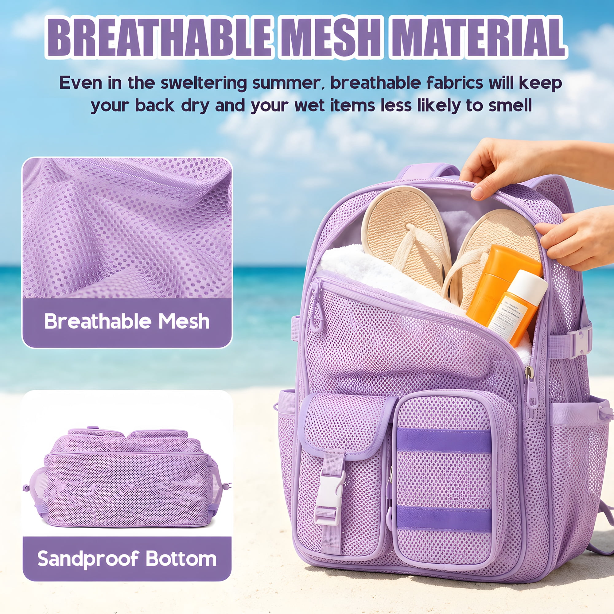 Soda Candy Heavy Duty Mesh Backpack See Through School Bookbag for School Swim Beach Travel