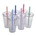thumbnail image 5 of Queroig Transparent Tritan Straw Tumbler 16oz Colorful Coffee Cup with Lid Cute Leak-Proof Sippy Cup for Iced Coffee Tea Juice Milk, 5 of 7