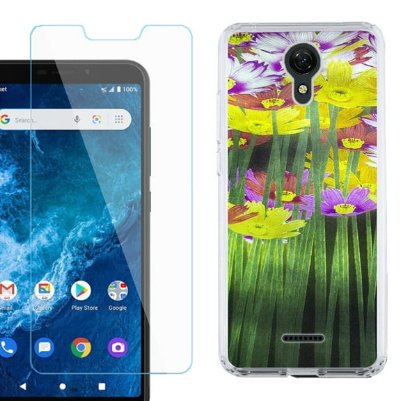 Slim-Fit Protective Phone Case compatible with Cricket Icon 2, with Tempered Glass Screen Protector, by OneToughShield ® - Dream Flower