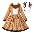 thumbnail image 3 of JIAYUE Girls Deer Dress Kids Spotted Reindeer Cosplay Outfit With Headband Long Sleeve Fancy Costume For Christmas Halloween Party, 3 of 7
