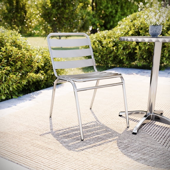 Flash Furniture Commercial Metal Indoor-Outdoor Restaurant Stack Chair with Triple Slat Back