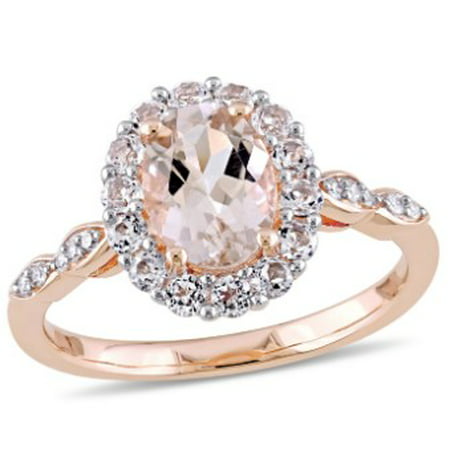Tangelo 1-3/4 Carat T.G.W. Morganite, White Topaz and Diamond-Accent 14kt Rose Gold Halo Ring