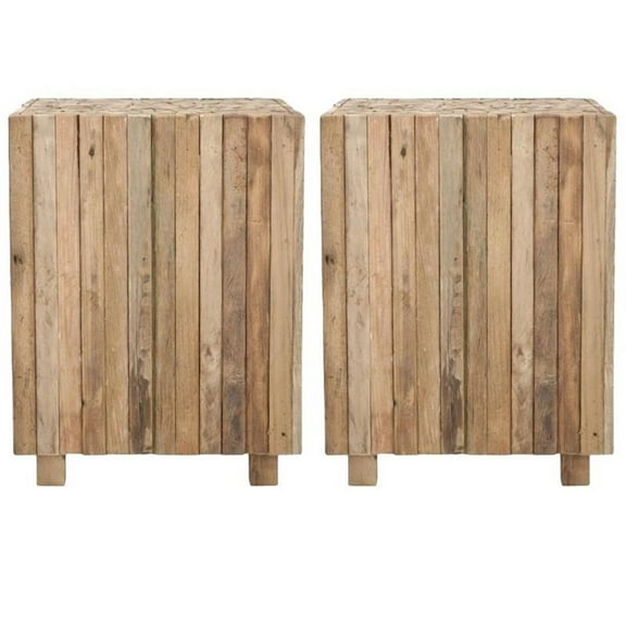 Home Square Teak 19.5"H Square End Table in Brown - Set of 2