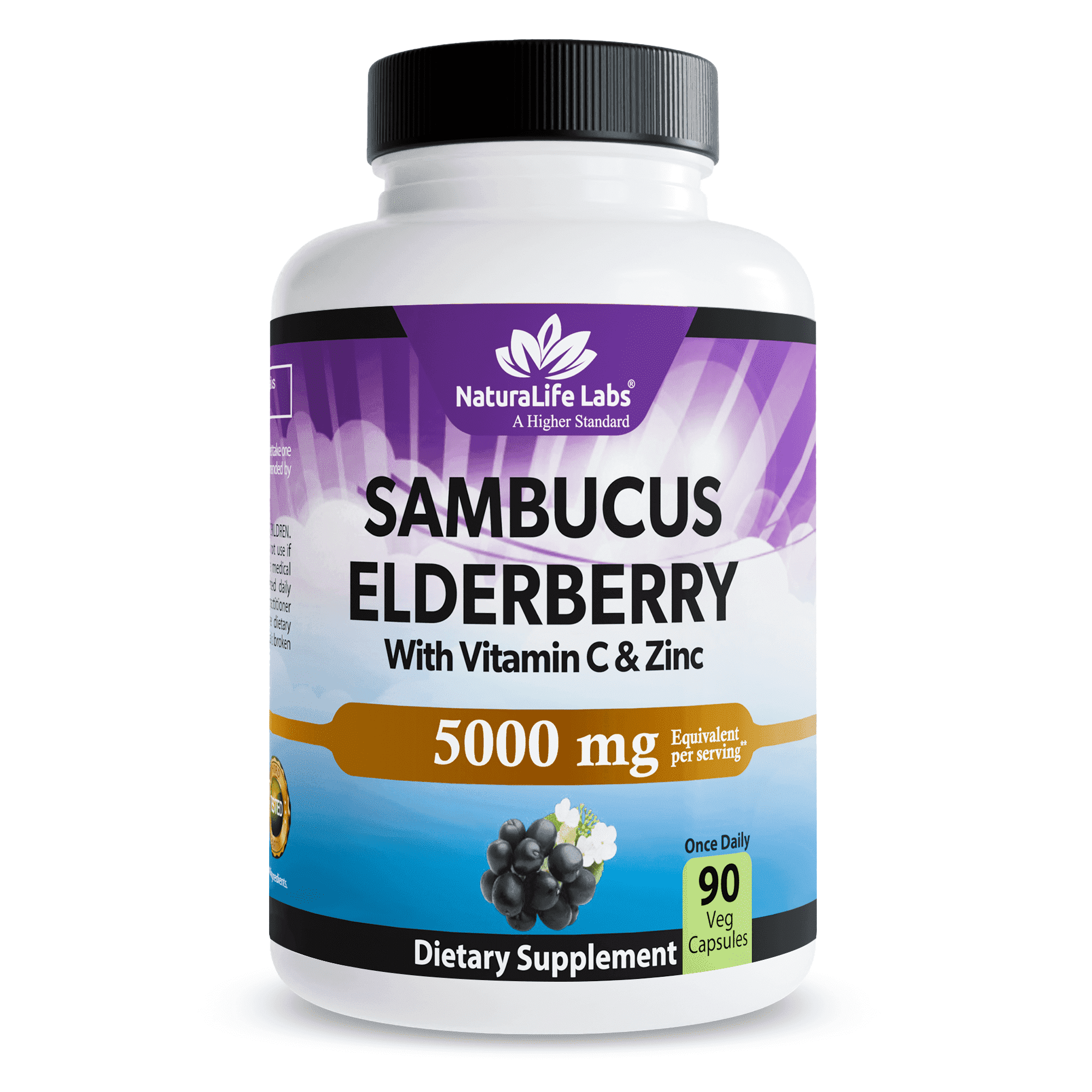 Sambucus Elderberry 5,000 mg Super Concentrated 65:1 with Vitamin C & Zinc - 90 Day Supply - Sambucus Extract Immune Support, Immune Defense| Non-GMO | 90 Veggie Capsules