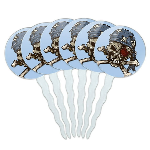 Pirate Skull Cupcake Picks Toppers - Set of 6