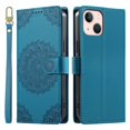 thumbnail image 2 of Leather Case For Apple iPhone 13 mini 5.4",Embossed Totem Wallet With Card Holder,Wristband, Shockproof Kickstand Magnetic Cover,Blue,For iPhone 13 mini, 2 of 6