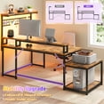 thumbnail image 6 of EnHomee L Shaped Computer Desk Reversible Corner Desk with Power Outlet & Long Monitor Stand Computer Desk with Led Lights and Storage Shelves, Rustic Brown, 6 of 9
