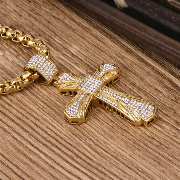 Hip Hop Iced Out Bling Big Cross Pendant Male 14K Yellow Gold Christian Necklace For Men Jewelry