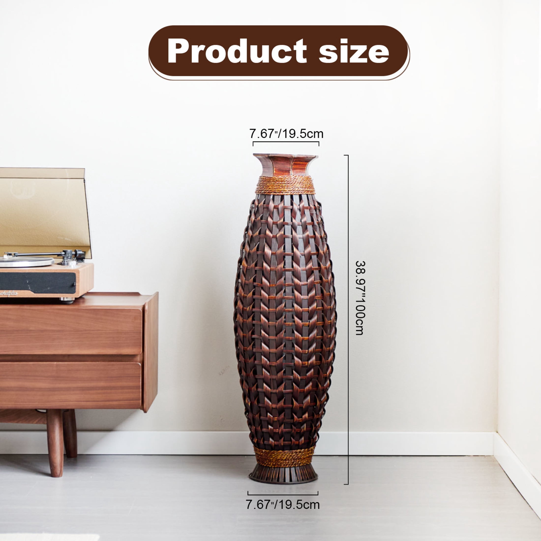 Noble House 38.97" Tall Handwoven Bamboo Floor Vase, Natural Woven Decorative Vase for Home Decor, Brown
