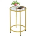 Alden Design Round Metal End Table with Glass Top, Gold