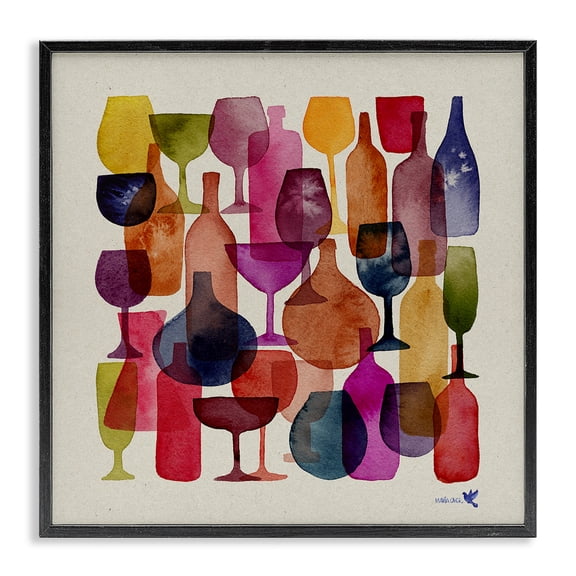 Stupell Industries Glam Modern Overlapping Wine Glasses Black Framed Giclee Art, 17 x 17, by Maria Over