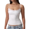thumbnail image 3 of Women'S Lace Y2K Square Neck Strap Tank Top Sleeveless Going Out Party Club Basic Shirt White XS, 3 of 8