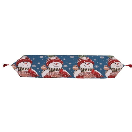 

JHDONG Table Runner 180cm Christmas Colorful Print Washable Exquisite to Clean Dropping Tassel Table Decoration Cartoon Pattern Anti-stain Snowman Protect Table Party Tablecloth for Christmas Party