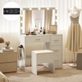 thumbnail image 2 of Gymax Vanity Desk with Mirror & Lights Dressing Table w/ Storage Stool Makeup Table, 2 of 9