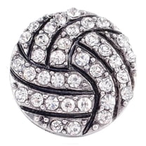 Volleyball Sports Silver Rhinestones Snap Jewelry Ginger Charm Button, For Interchangeable DIY Customizable Accessories