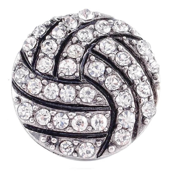 Volleyball Sports Silver Rhinestones Snap Jewelry Ginger Charm Button, For Interchangeable DIY Customizable Accessories
