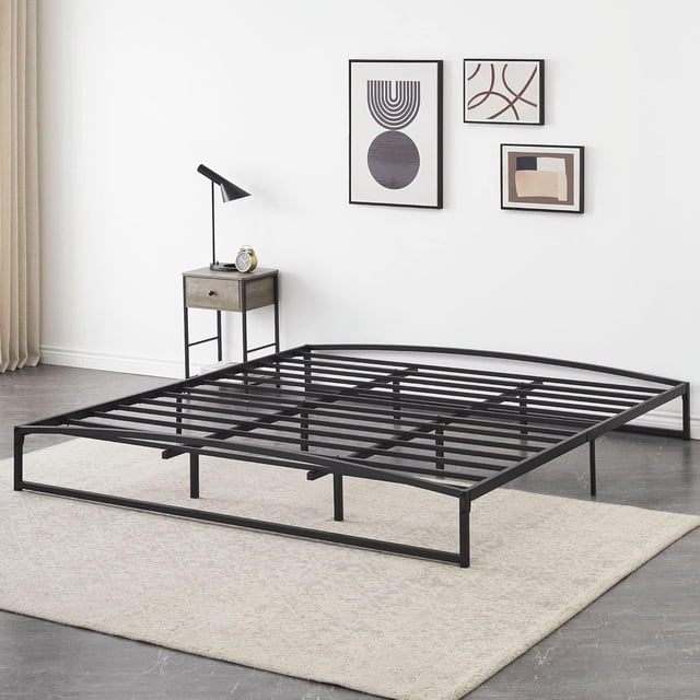 Ourlova Low Profile Platform Bed Frame King Size 10 Inch Metal Bed Frame with Arched Design Heavy Duty Mattress Foundation Noise Free No Box Spring Needed Black