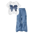 thumbnail image 2 of Avrnliq Girls Trendy 2-Piece Outfit Set Sequin Bow Graphic Tee & Wide Leg Cargo Pants Blue Casual Summer Streetwear for Girls 5-15Y,Size 12-13 T, 2 of 8
