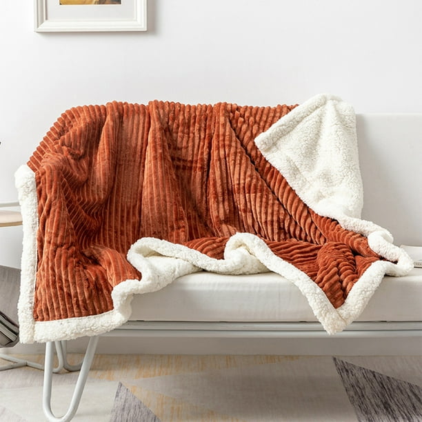 Manta de franela y lana de cordero de doble cara espesada - Funda de sofá a rayas, 100x150cm, gris/amarillo/blanco/rosa/marrón/verde/naranja