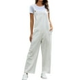 thumbnail image 3 of Women Colid Color U Neck Pockets Wide Leg Overalls, 3 of 7