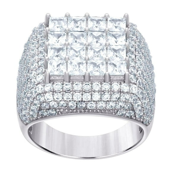 925 Sterling Silver Mens Princess-cut Round Cubic Zirconia Square Head Fashion Ring Size 10 Ring for Men