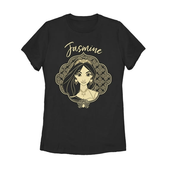 Women's Aladdin Jasmine Ornate Frame  Graphic Tee Black Large