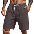 thumbnail image 2 of Men's Linen Shorts with Big Pockets Lightweight Breathable Casual Beach Vacation Shorts for Men Summer Yoga Big and Tall Size S-3XL Dark Gray, 2 of 9