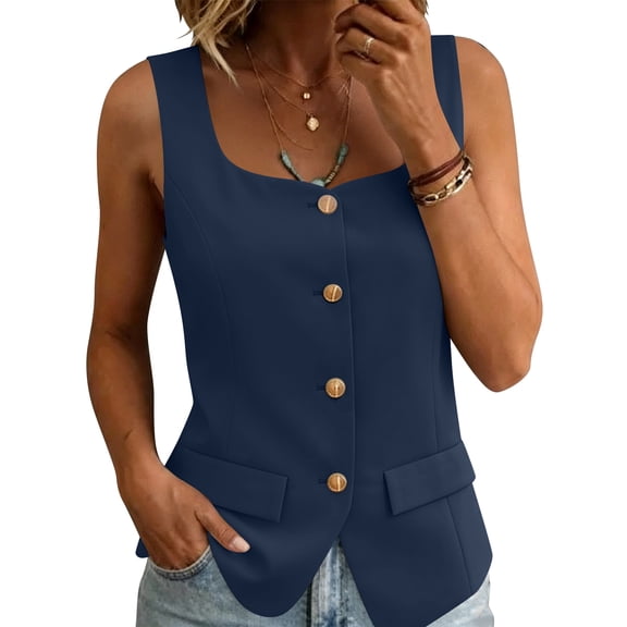 TaTaai Womens Summer Tops Sleeveless Cropped Fit Lapel Button Solid Stretchy Vest for Casual Daily Wear Gift
