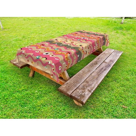 

Eye Outdoor Tablecloth Psychedelic Groovy Abstract Composition with Various Eyes Wavy Color Lines Hippie Art Decorative Washable Fabric Picnic Table Cloth 58 X 84 Inches Multicolor by Ambesonne