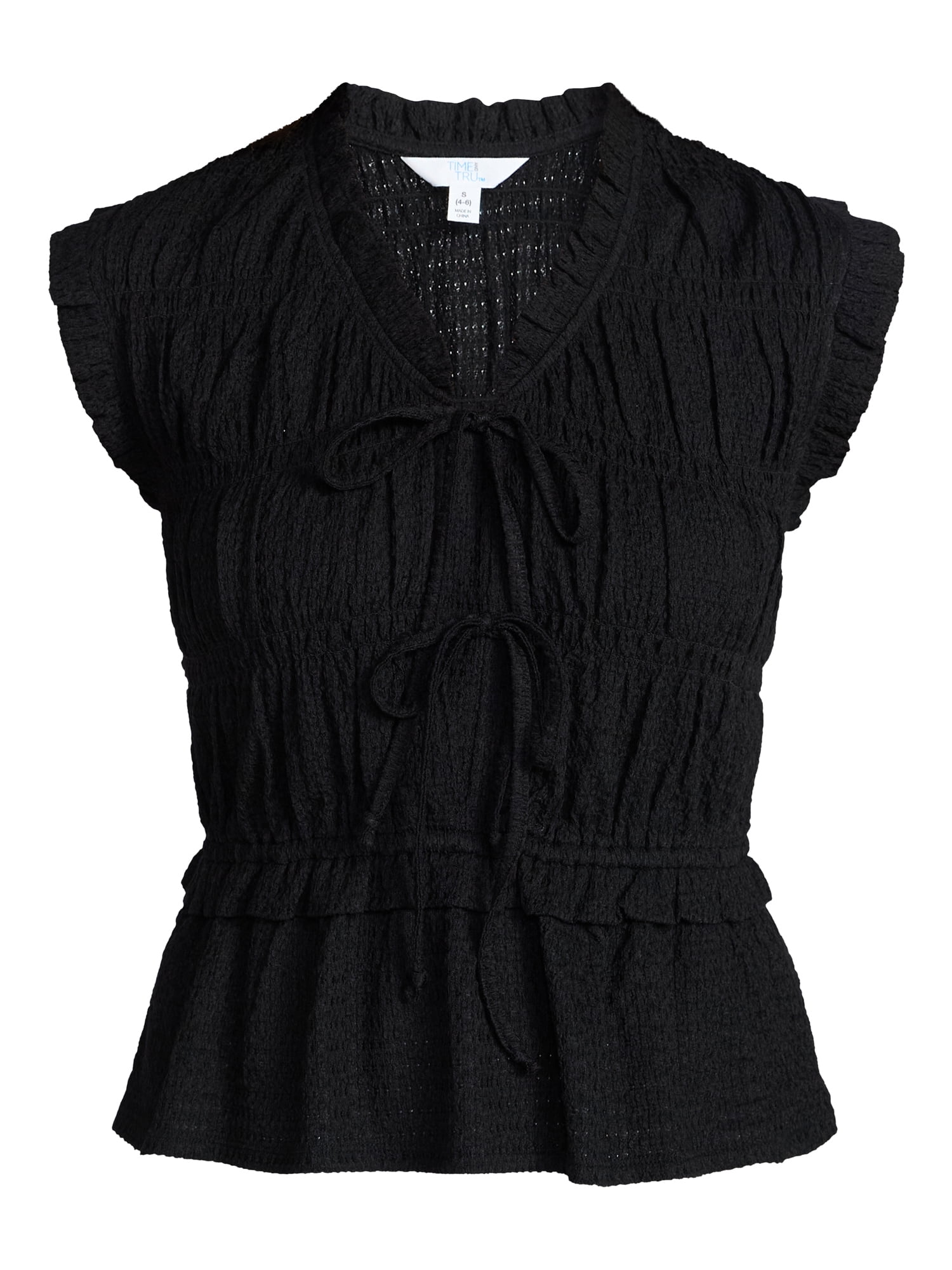 Time and Tru Women's Textured Tie Front Top, Sizes XS-XXXL