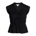thumbnail image 5 of Time and Tru Women's Textured Tie Front Top, Sizes XS-XXXL, 5 of 5