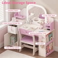 thumbnail image 3 of Jolie Vallee Princess Makeup Desk for Little Girls, 3-in-1 Kids Vanity Set with Chair & Lighted Mirror, Toddler Pretend Play Dressing Table with Bookshelf & Storage Cabinet, White, 3 of 8