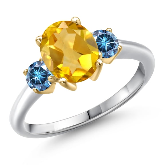 Gem Stone King 10K Two Tone Gold Yellow Citrine and Persian Blue Moissanite Engagement Ring for Women | 1.96 Cttw | Oval 9X7MM | Gemstone November Birthstone | Size 9