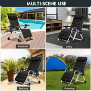 Slsy Outdoor Padded Zero Gravity Lounger, Black, Recliner with Cushion & Cup Holder, Supports 440lbs