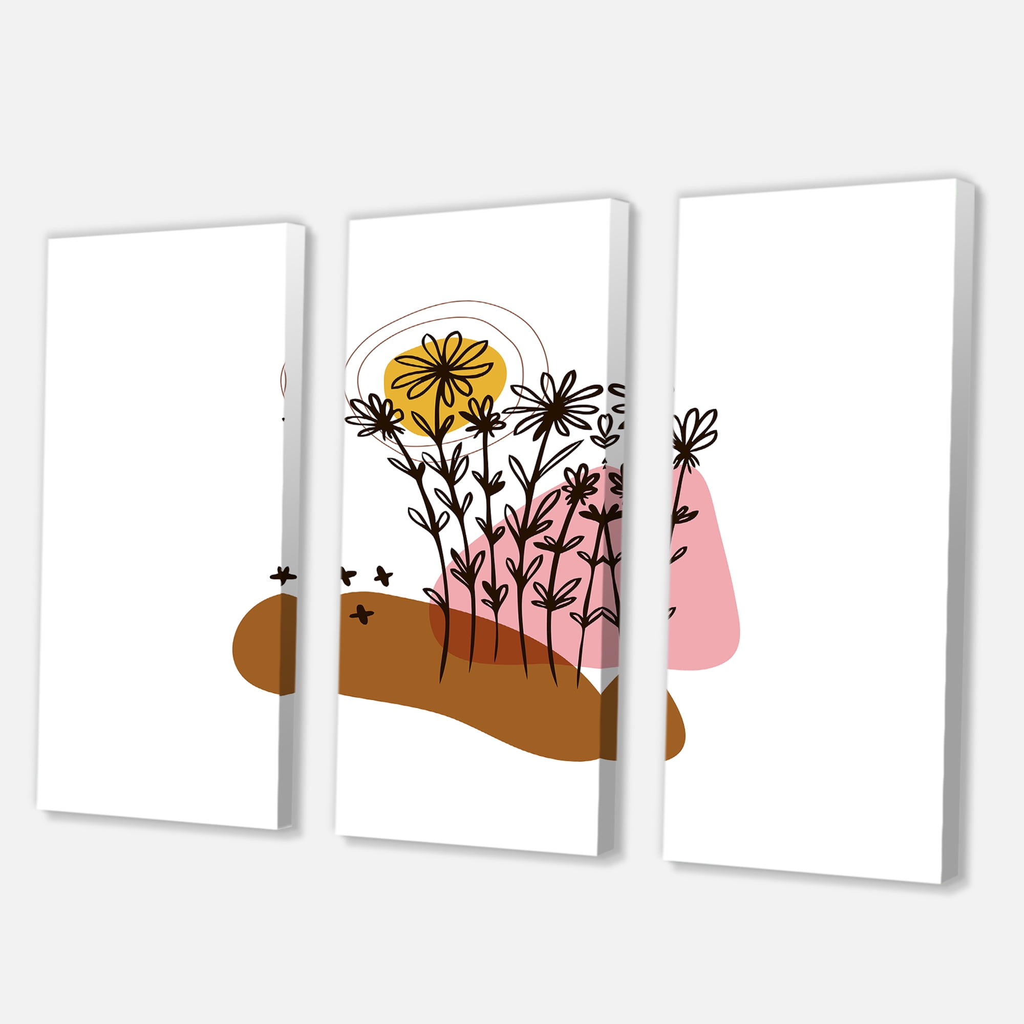 Designart ' Abstract Flowers Plants With Elementary Shapes I ' Modern Canvas Wall Art Print