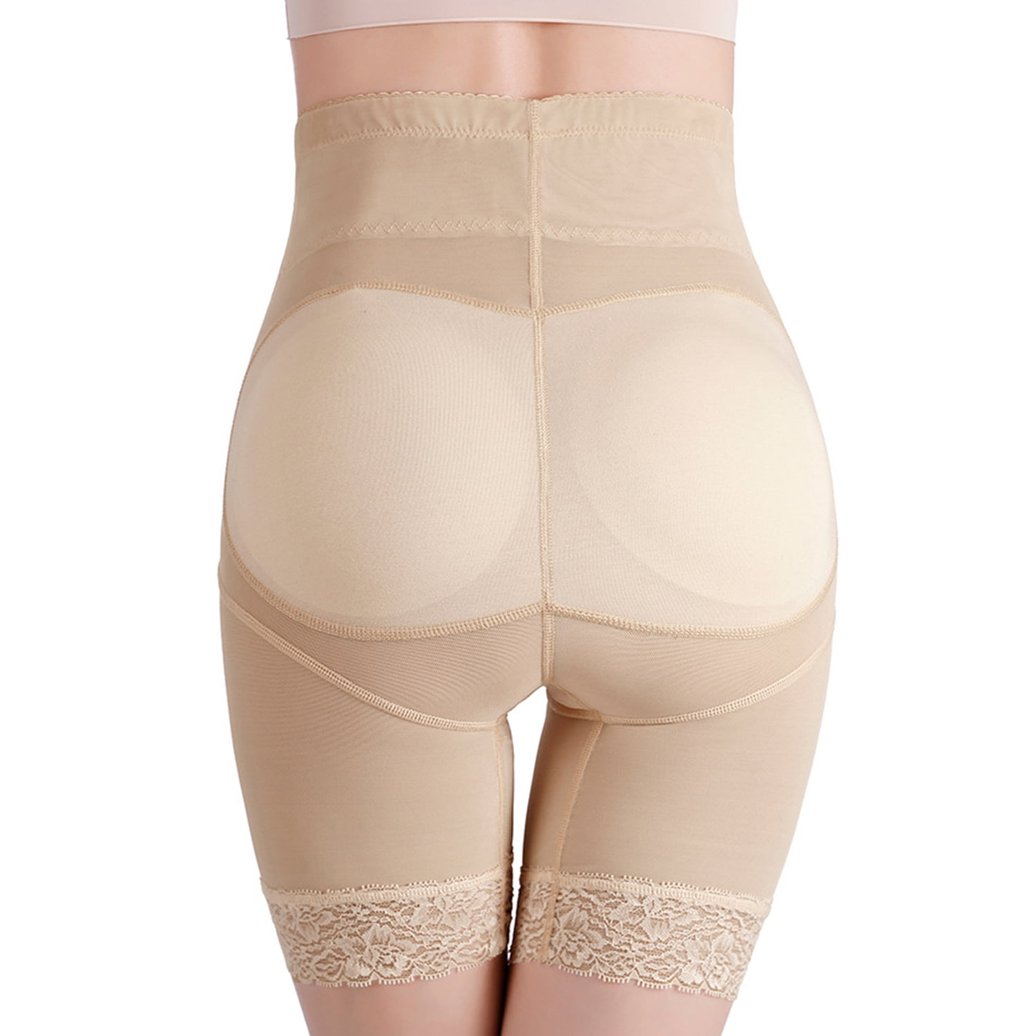 Homgro Women's Padded Shapewear Shorts Firm Shapewear Underwear Lace Tight  Butt Lifting Spandex Mid Thigh Butt Lifter Apricot 3X-Large 