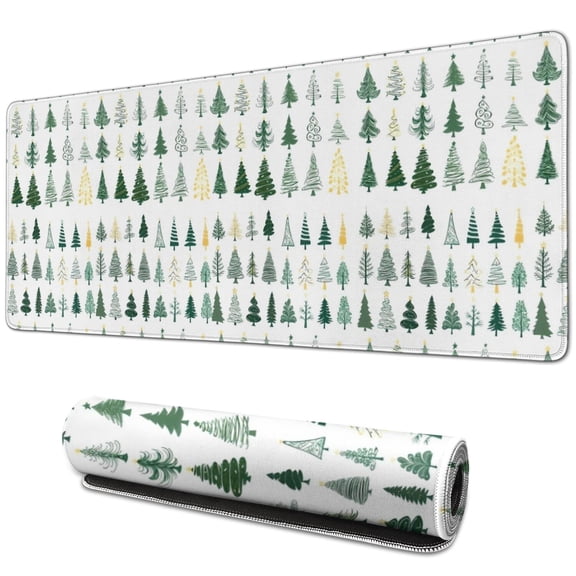 Long Mouse Pads for Desk,Green Christmas Tree Pattern Desk Mats on Top Of Desks, Desk Mouse Pad Extra Large with 3mm Non-Slip Base and Stitched Edge for Gaming,Office,Work,Home 31.5x11.8in