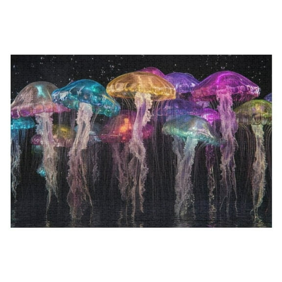 Puzzles for Adults 300 Pieces - Colorful Translucent Jellyfish Funny Puzzles Educational Games Gift for Birthday Christmas Halloween