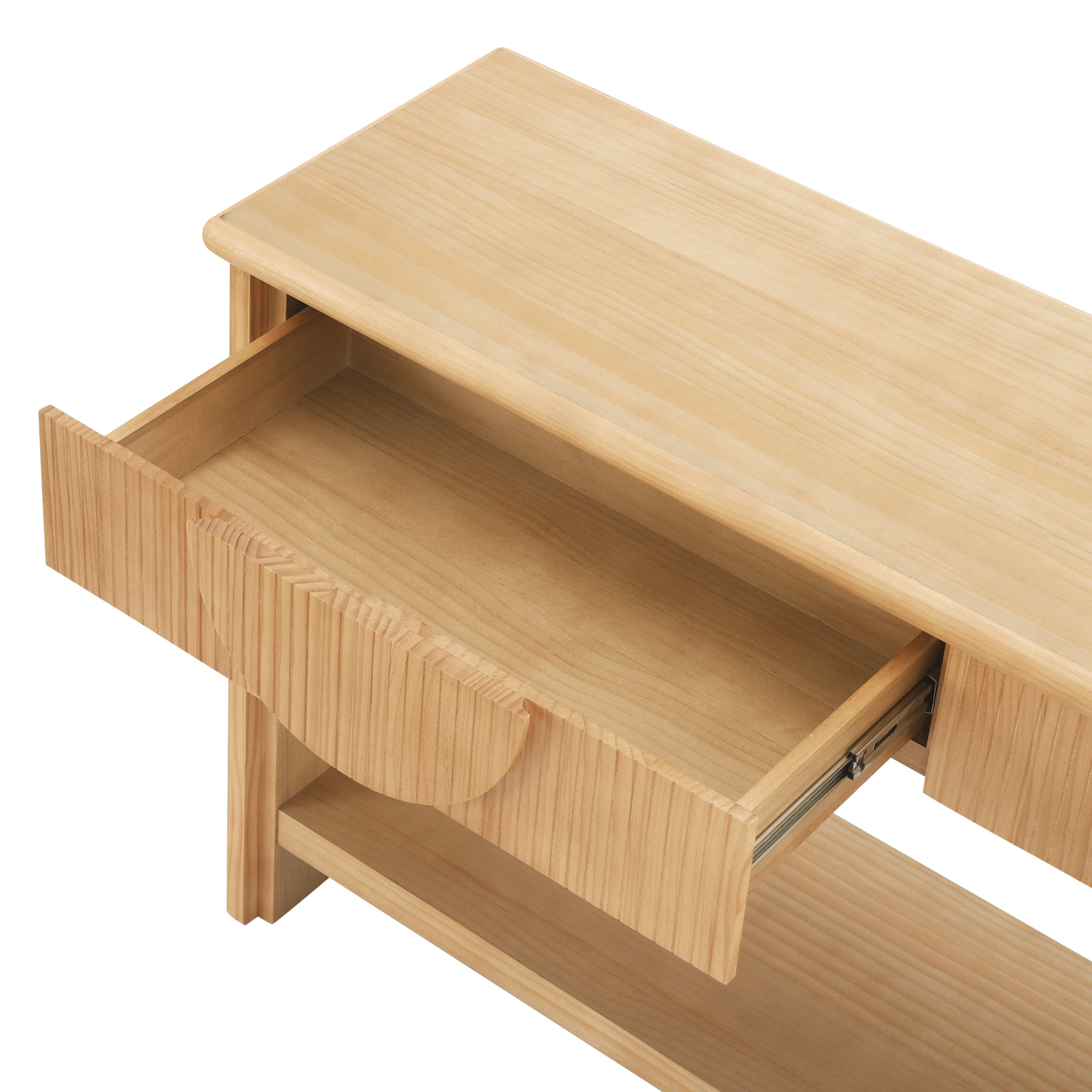 HOQBN 55" Console Table with Soft-Close Drawers, Solid Wood Top & Bottom Display Shelf,Modern Entryway Sofa Table for Living Room, Hallway, Office,Natural