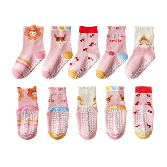 Caqnni Non Slip Kids Toddler Socks with Grippers Baby 5 Pairs Anti Skid Socks for Boys Girls 0-7 Year Children All Seasons GIFT FOR BOYS/GIRLS SOFT & COZY Indoor&Outdoor Wear,1-3 Years