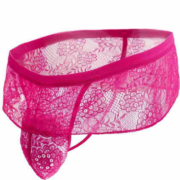LNWUY Men's Underwear Panties Low Rise Lace Half Hem Thong T Pants Breathable Comfort Trendy Underwear Pink Free Size