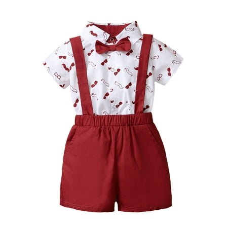 

TFFR Infant Boy Gentleman Outfits Beard Print Short Sleeve Romper Shirts+Bib Pants 0-24 Months