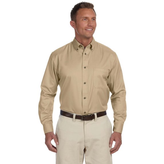 Mens Easy Blend Long-Sleeve Twill Shirt with Stain-Release - STONE - 5XL - (Style # M500 - Original Label) - PACK OF 2 (Choose assorted colors of your choice)