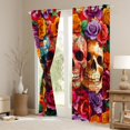 thumbnail image 3 of Feelyou Sugar Skull Black Out Curtains, Colorful Rose Flower Curtains Pack of 2 (42x63 Each), Tribal Rustic Western Bedroom Curtains, Window Curtains Room Decor, 3 of 5