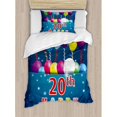 thumbnail image 3 of 20th Birthday Duvet Cover Set King Size, Sweet 20 Birthday Party with Colorful Balloons on the Blue Backdrop Print, Decorative 3 Piece Bedding Set with 2 Pillow Shams, Multicolor, by Ambesonne, 3 of 3