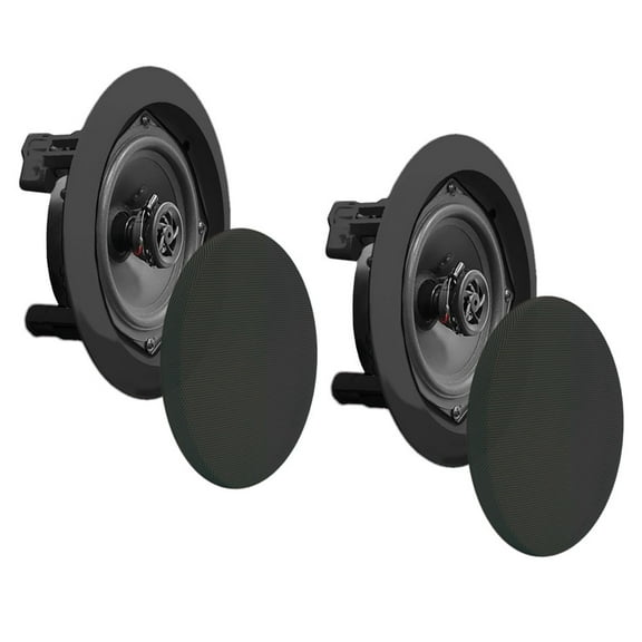 Restored Pyle 250W 8" Flush In-Wall In-Ceiling Black Speakers Pair, (Refurbished)